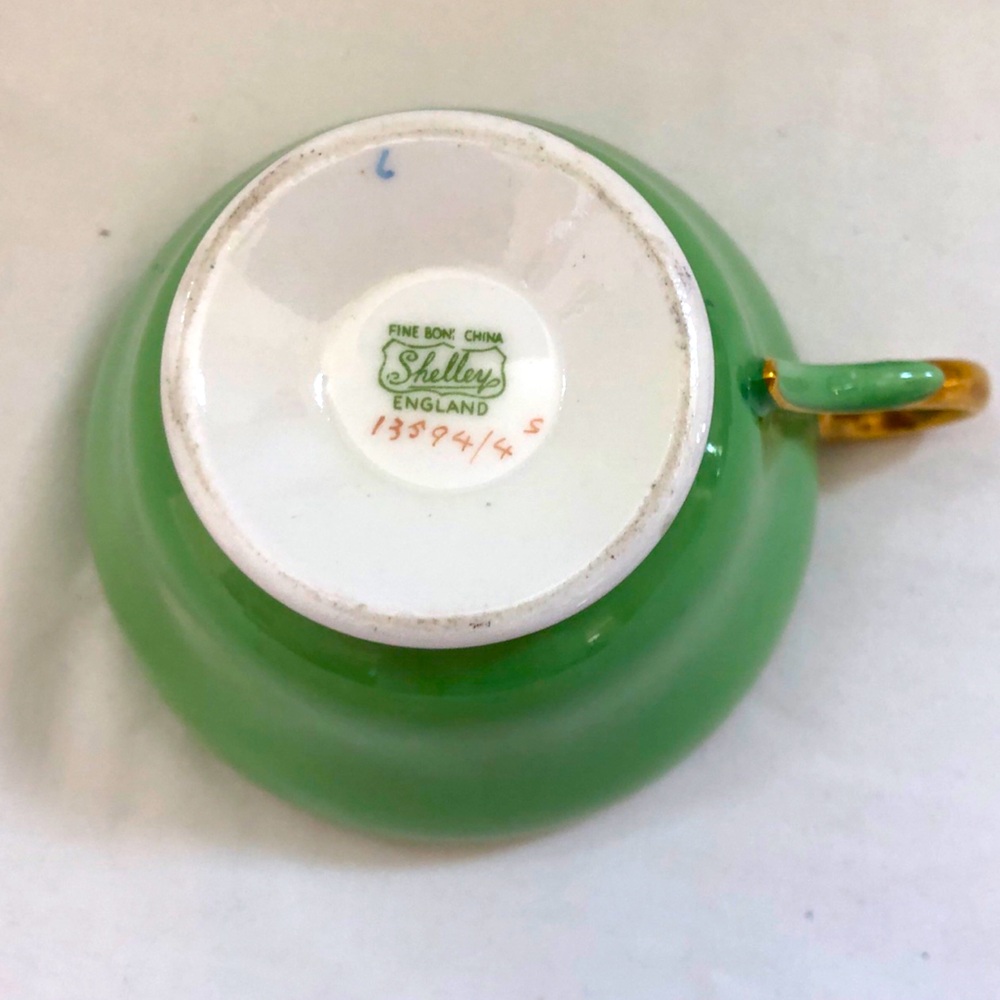 Shelley Chintz Melody Fine Bone China Green Tea Cup Saucer Gold Edge England - Picture 5 of 12